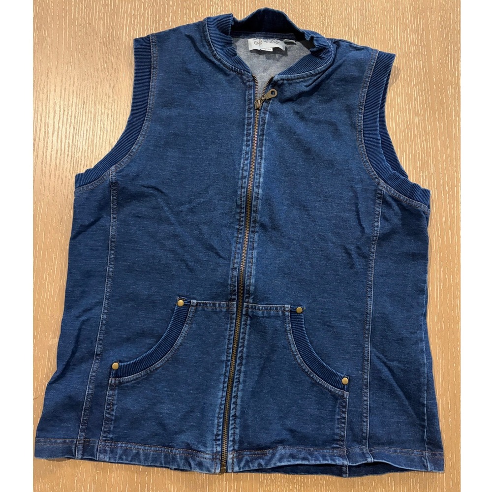 Cafe au Lait Womens Denim Vest Medium Wash Full Zip Blue Size M